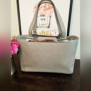 Michael kors handbag Saffiano leather bag. Gray with silver hardware.